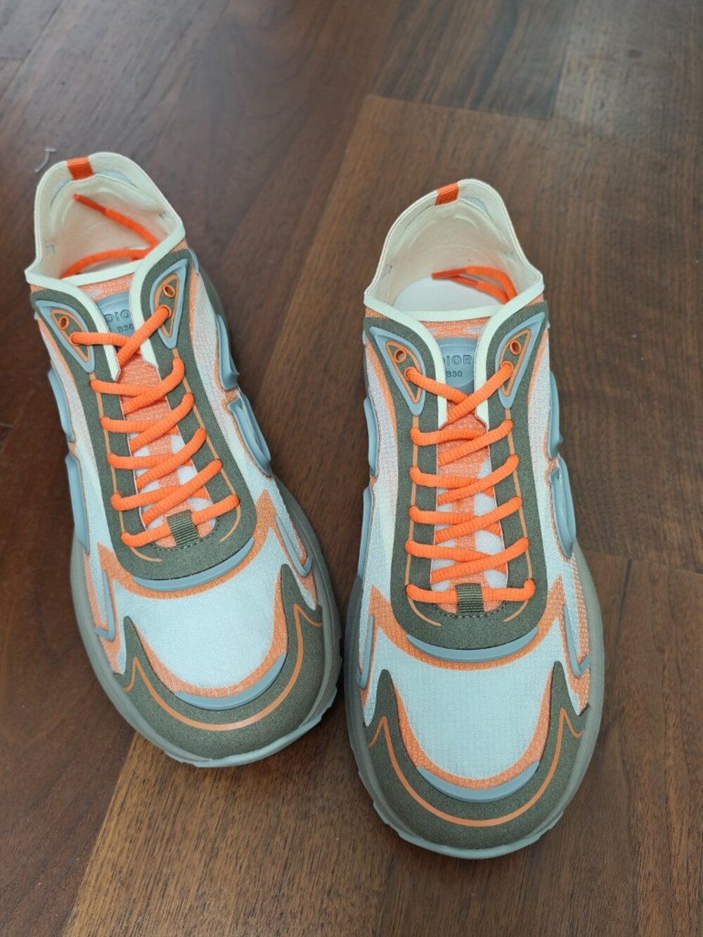 Retro Color‑Block Mesh Dad Sneakers White Orange Olive Green Streetwear Shoes - Picture 2 of 7